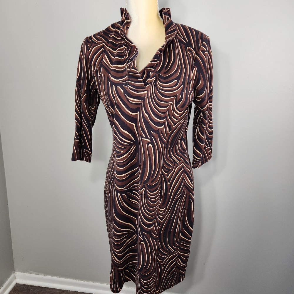 J. McLaughlin Terin Dress Zambria Size L Ruffle V Neck Sheath travel